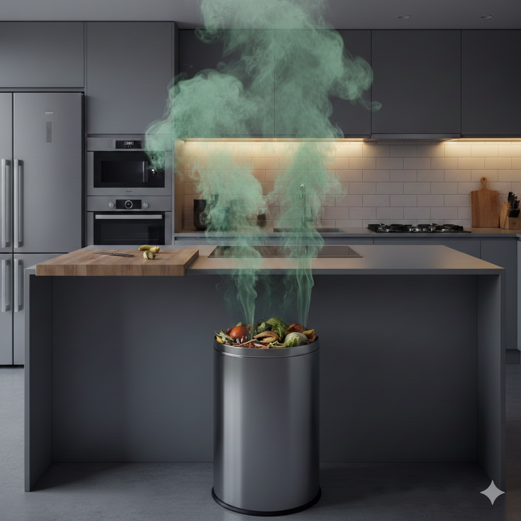 Lixeira emitindo gás metano